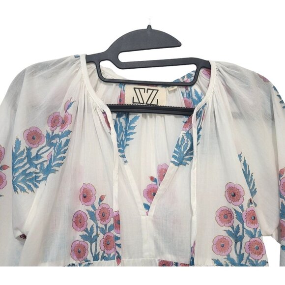 Tuckernuck x SZ Blockprints Priya Floral Boho Dress White Blue - Picture 6 of 13